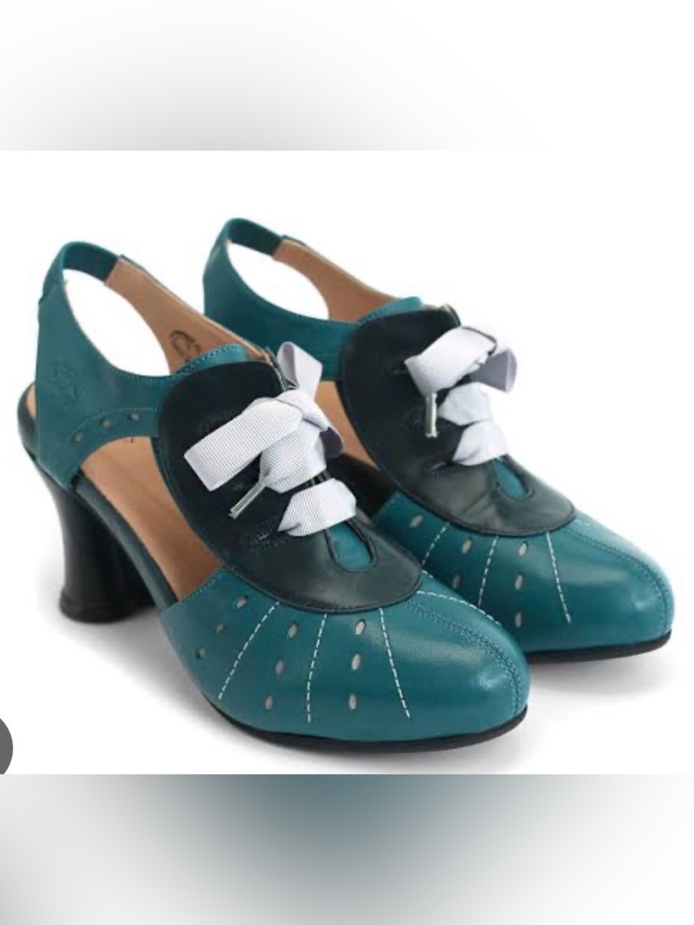 Fluevog LIKE NEW Look Out Mesmerize teal slingback lace-up heels -11 (fits 10.5)